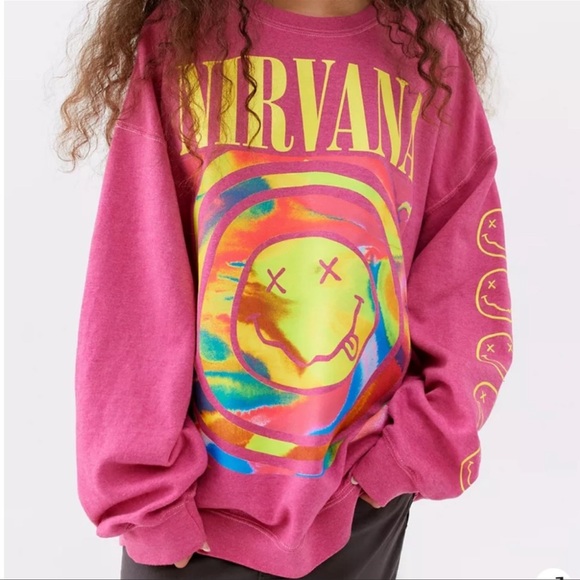 NIRVANA | Tops | Pink Nirvana Smile Overdyed Sweatshirt Sizel | Poshmark